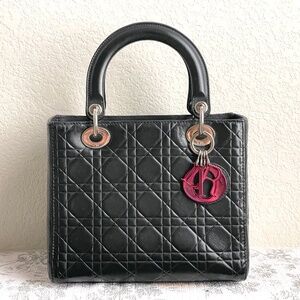 Christian Dior Cannage Lady Dior Black Leather Medium Tote / Handbag